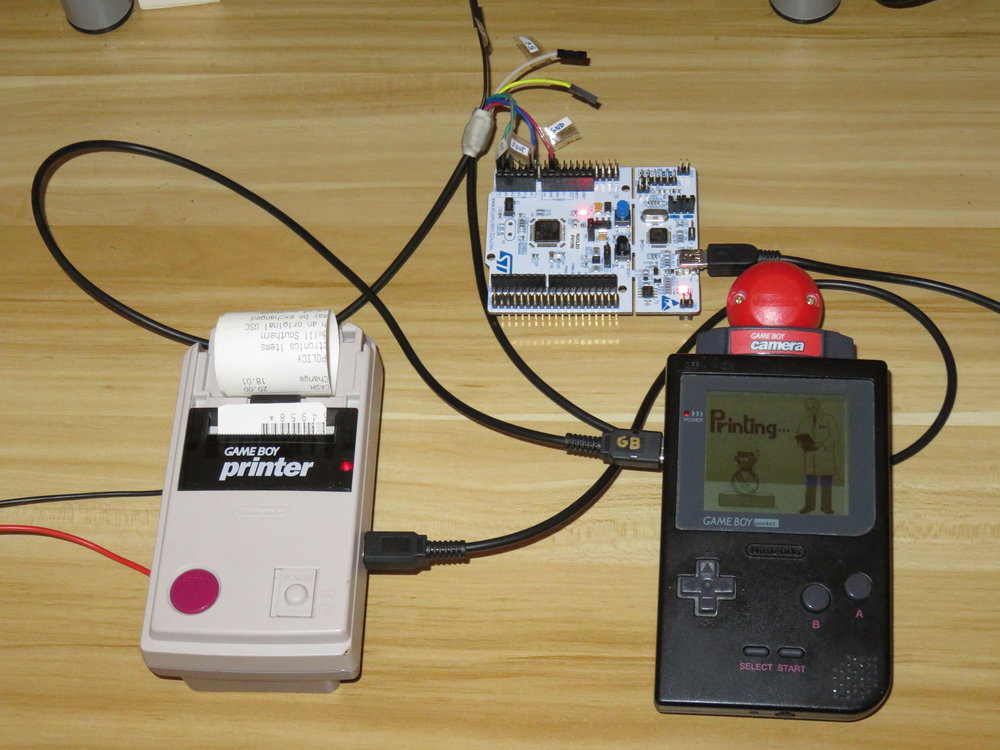 Sniffing setup with Game Boy Camera connected to the Game Boy Printer